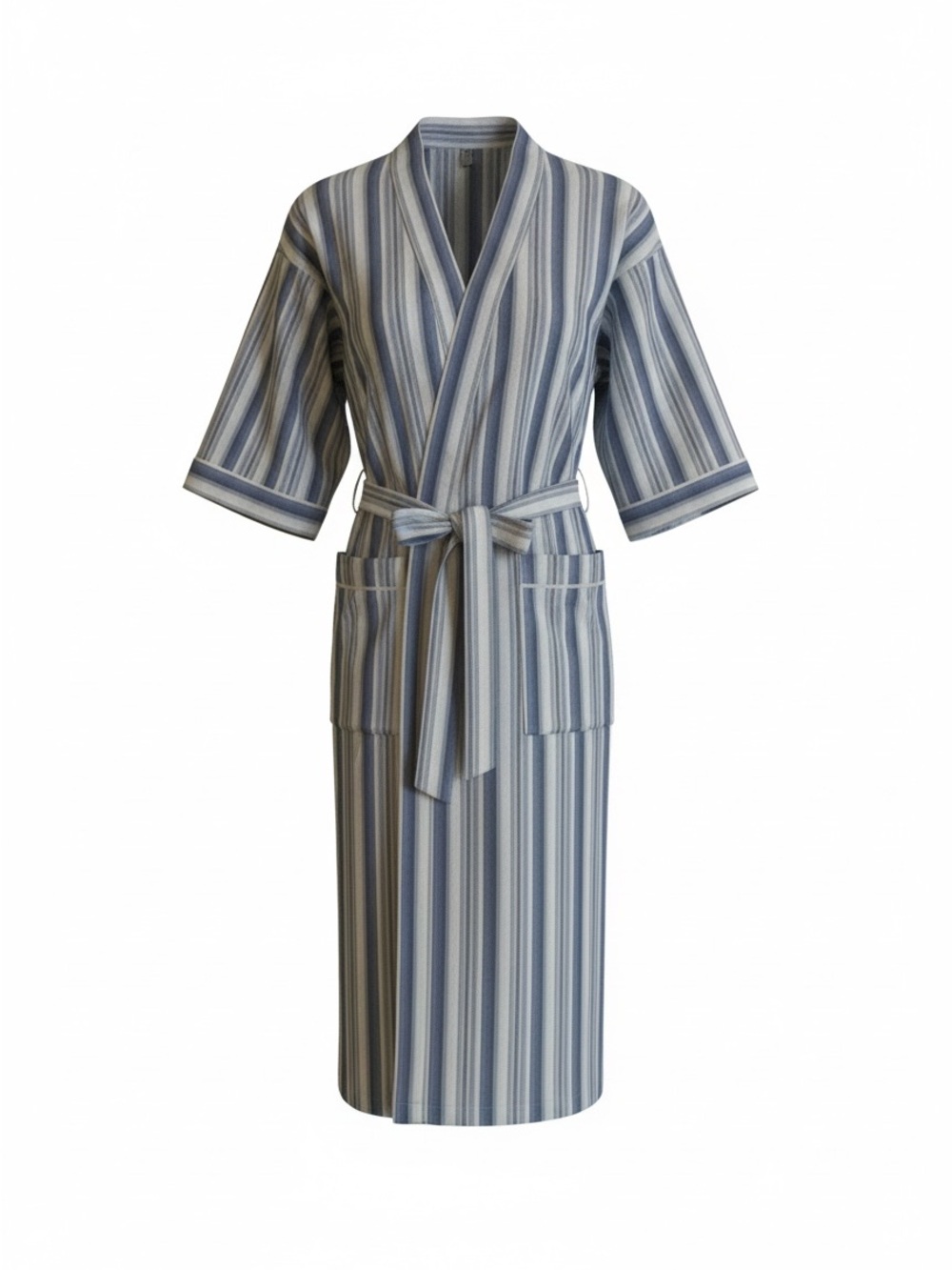 Classic Striped Cotton Robe in Blue and White
